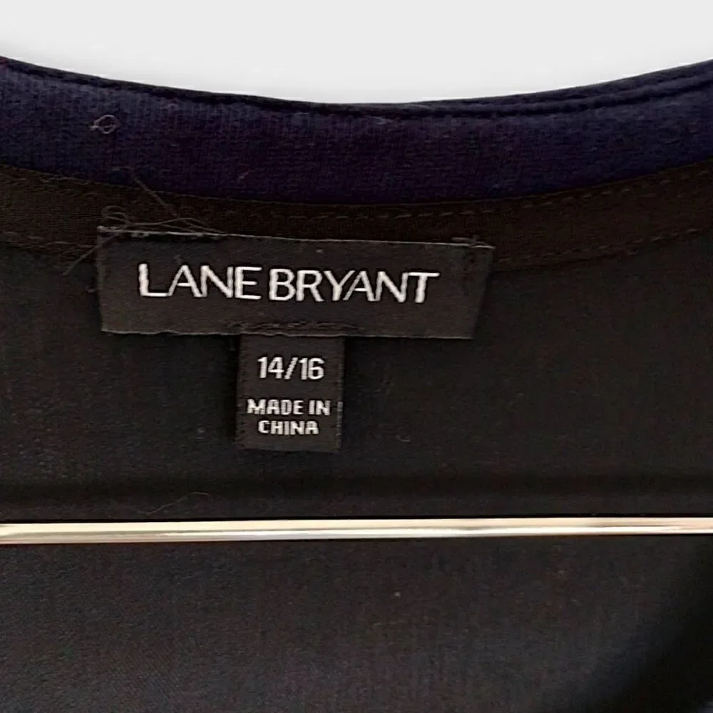 Lane Bryant Womens Top Sz 14-16 Long Ruffle Sleeves Navy Black Pullover Bohemian
